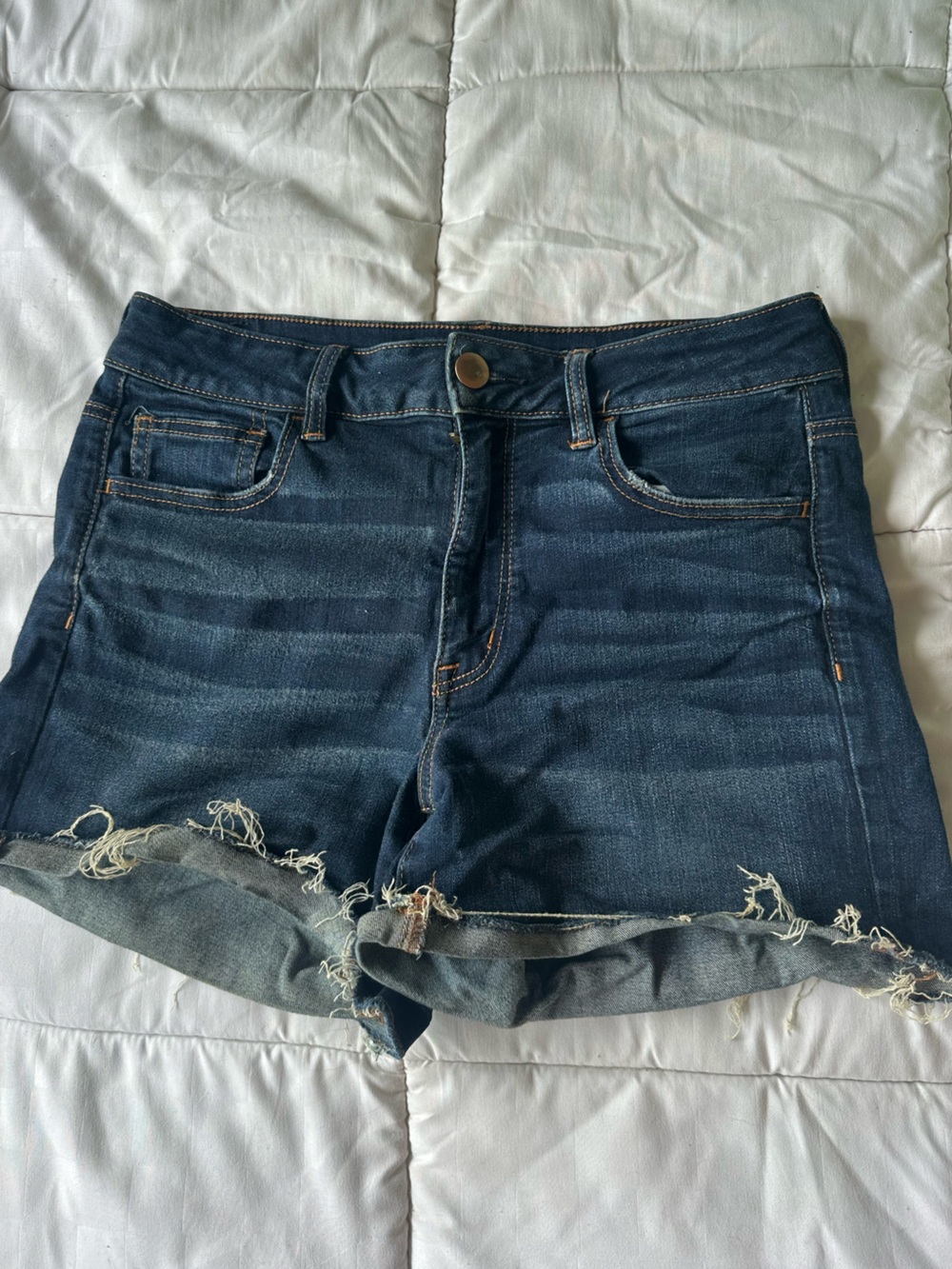 American Eagle Outfitters Dark Blue Frayed Hem Denim Shorts 10